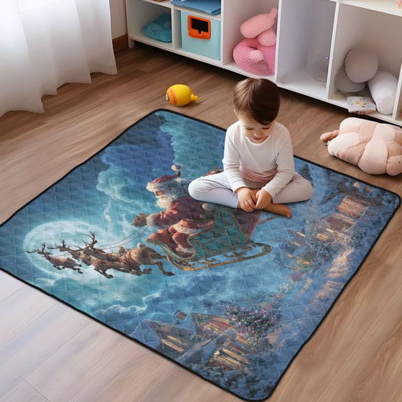 WOBOGO Santa Sleigh Baby Playmats Extra Large Waterproof Rollable Activity Pads for Toddlers 5050inch