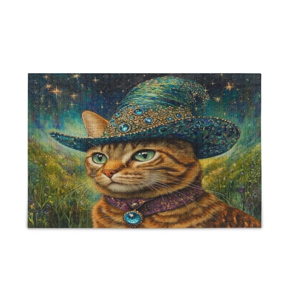WOBOGO Sapphire Hat Kitty Puzzle Challenge 1000 Piece Jigsaw Suitable for Game Night Finished Size 29.5 x 19.7in