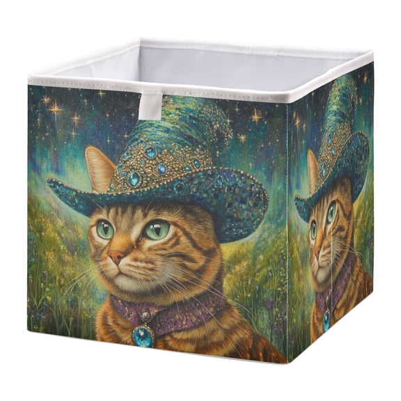 WOBOGO Sapphire Hat Kitty Storage Basket Foldable Easy to Clean Durable with Hollow Support Plate with Handle 15.75×10.63×6.96 in