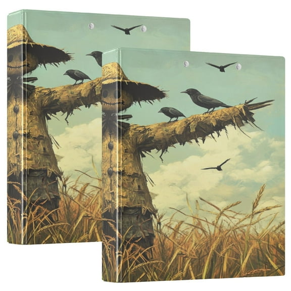 WOBOGO Scarecrow in A Rice Field with Sparrows File Folders Extra Large Capacity to Hold 200 Sheets of Documents Hard Shell Ring Binder for School Home Office