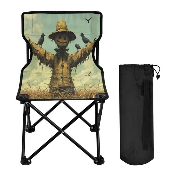 WOBOGO Scarecrow in A Rice Field with Sparrows Camping Chair Convenient Four Corner Backrest Folding Stool Can Hold Up to 220lbs
