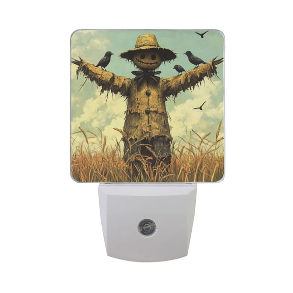 WOBOGO Scarecrow in A Rice Field with Sparrows LED Night Light 2 Pcs Set 0.5 Watt Wall Plug in Dusk to Dawn Automatic Switch Soft White Light