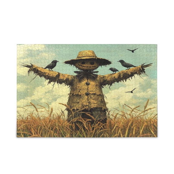 WOBOGO Scarecrow in A Rice Field with Sparrows Puzzle Challenge 500 Piece Jigsaw Suitable for Game Night Finished Size 20.5 x 14.9in
