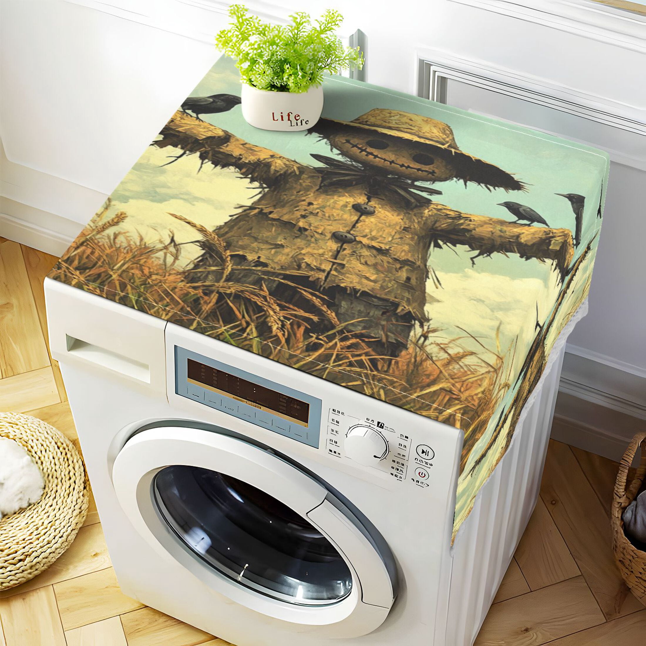 WOBOGO Scarecrow in A Rice Field with Sparrows Washing Machine Cloth Dryer Refrigerator Top Cover Protective Non-Slip Mat For Kitchen Laundry