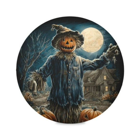 WOBOGO Scary Scarecrow Round Placemats Set of 1 Heat Resistant Washable Kitchen Table Decorations 15.4in