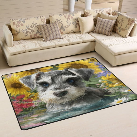 WOBOGO Schnauzer Puppy Carpet Non-Slip Rugs Soft Doormat 72×48in Living Dining Room Bedroom Decorative