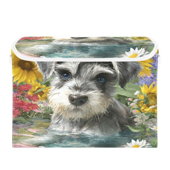 WOBOGO Schnauzer Puppy Large Collapsible Storage Box Flip Lid Fabric Decorative Organizer Container Basket with Handles 16.512.611.8in