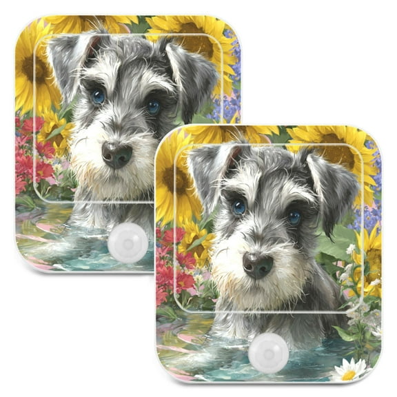 WOBOGO Schnauzer Puppy Night Light Lamp Set of 2 with Smart Sensor Dusk to Dawn Sensor 0.6W Plug-in