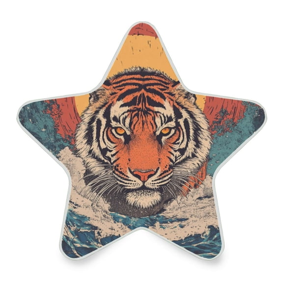 WOBOGO Sea Sunrise Tiger Pattern LED Star Night Light 0.2 Watt Wall Plug Dusk to Dawn Auto Switch Adjustable Brightness Soft White Light