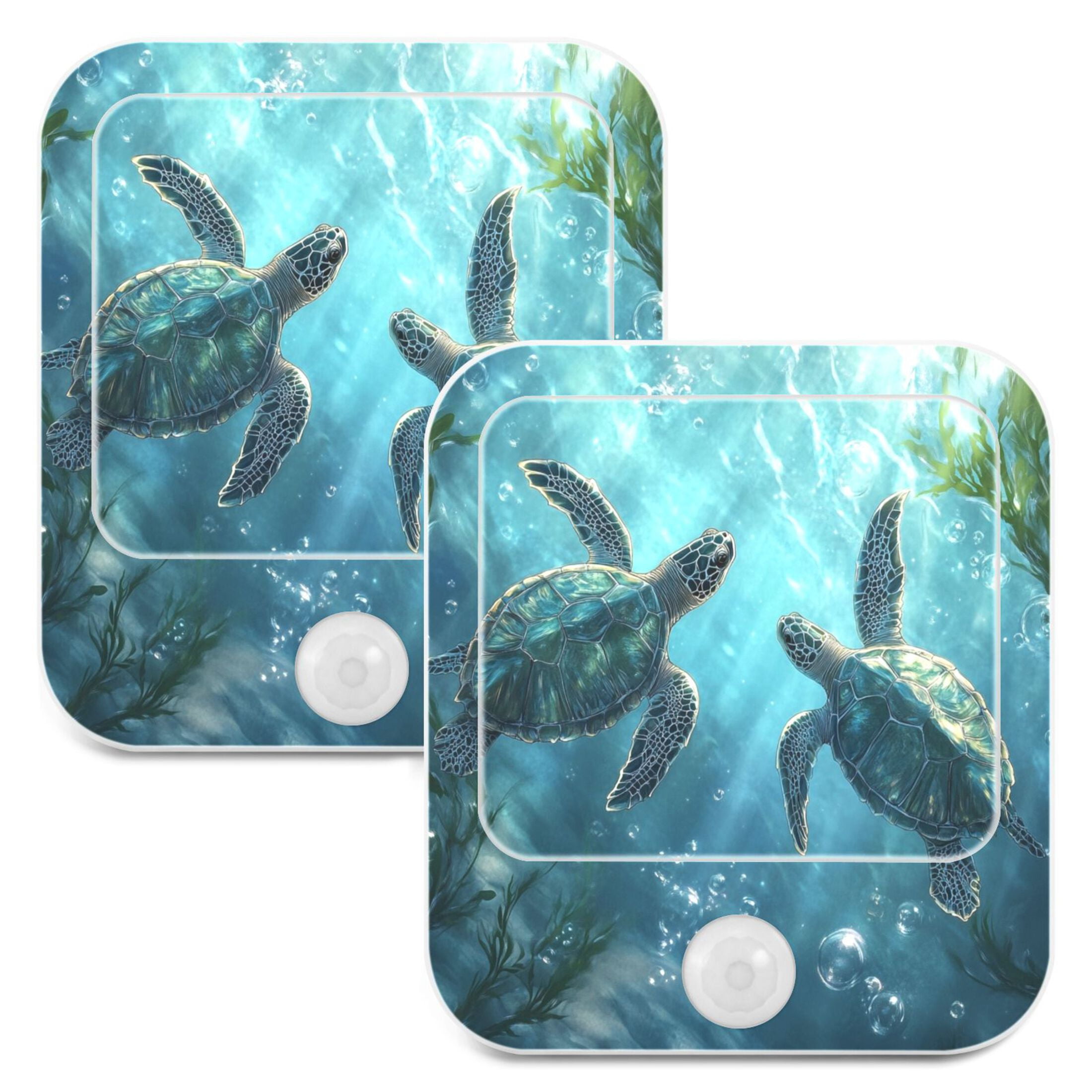 WOBOGO Sea Turtle Playing Figure Night Light Lamp with Smart Sensor Dusk to Dawn Sensor 0.6W Plug-in 2-Pack