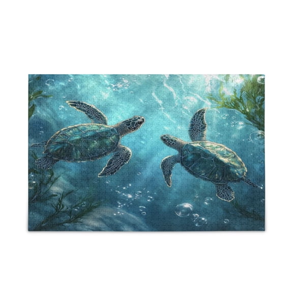 WOBOGO Sea Turtle Playing Figure Puzzle Challenge 1000 Piece Jigsaw Suitable for Game Night Finished Size 29.5 x 19.7in