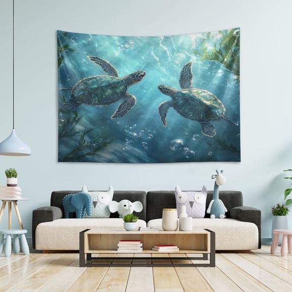 WOBOGO Sea Turtle Playing Figure Tapestry 60×51in Home Living Room Bedroom Wall Hanging Ornaments