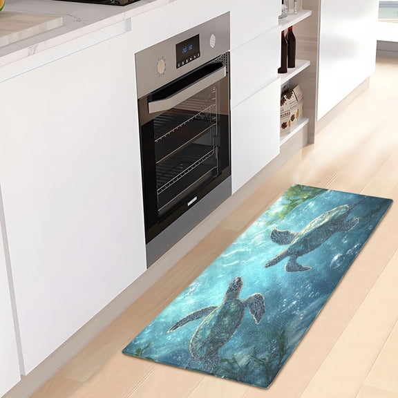 WOBOGO Sea Turtle Playing Figure Carpet 39x20in Kitchen Bathroom Plush Absorbent Non-Slip Floor Mat