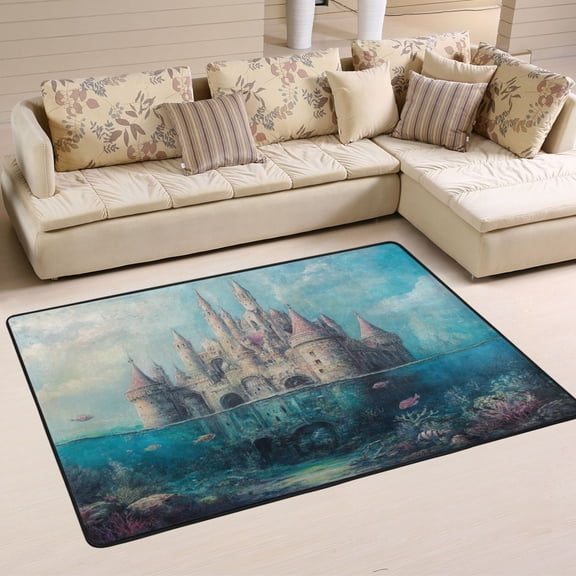 WOBOGO Seabed Castle Carpet Non-Slip Rugs Soft Doormat 36×24in Living Dining Room Bedroom Decorative