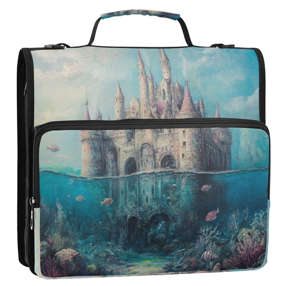 WOBOGO Seabed Castle Ring Binder Bag 1.5in Folder Organizer with Shoulder Strap for 13Inch Laptop and 500 Sheets of Paper
