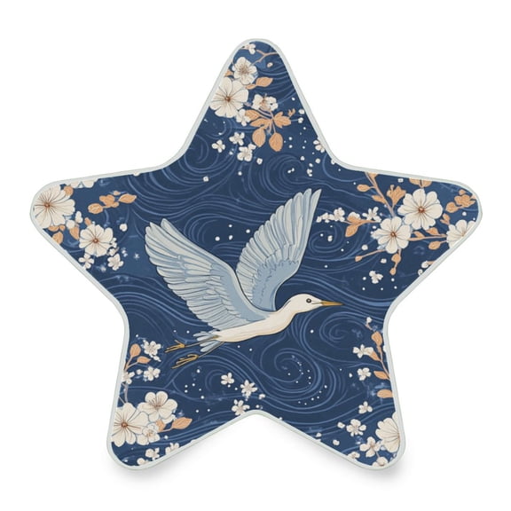 WOBOGO Seagulls White Flowers Blue Pattern LED Star Night Light 0.2 Watt Wall Plug Dusk to Dawn Auto Switch Adjustable Brightness Soft White Light