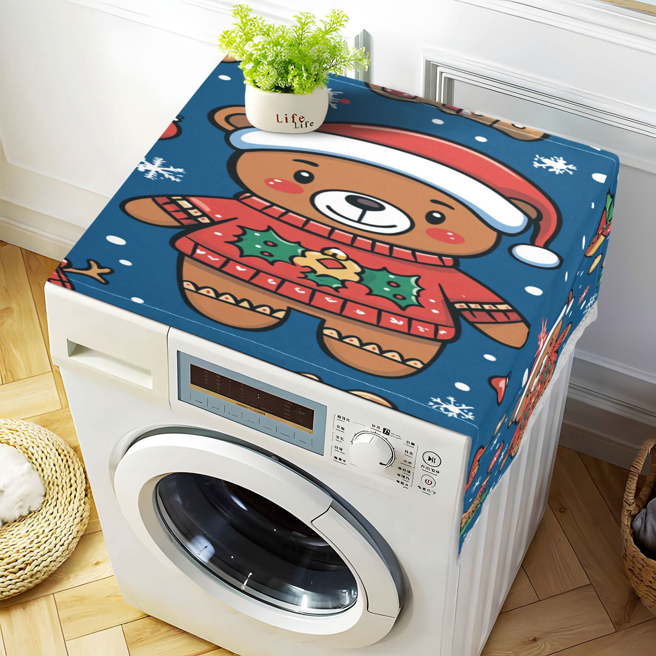 WOBOGO Seamless Pattern Of A Christmas Bear and Decorations Washing Machine Cloth Dryer Refrigerator Top Cover Protective Non-Slip Mat For Kitchen Laundry