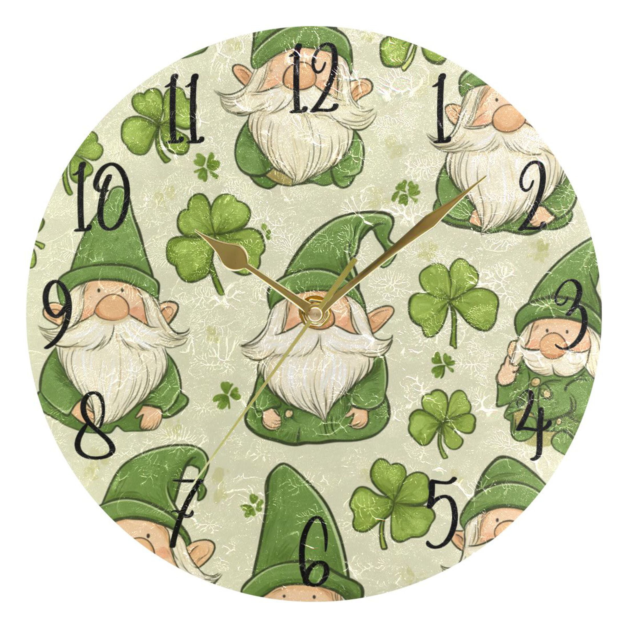 WOBOGO A Seamless Pattern with Hand-drawn Gnomes Wall Clock 10in Silent ...