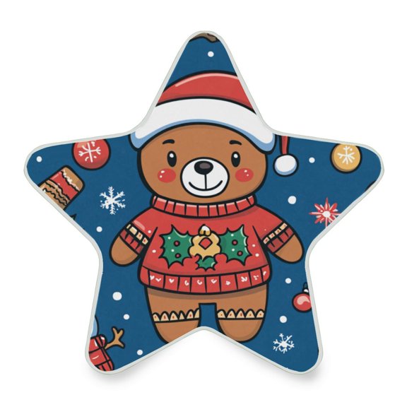 WOBOGO Seamless Pattern Of A Christmas Bear and Decorations LED Star Night Light 0.2 Watt Wall Plug Dusk to Dawn Auto Switch Adjustable Brightness Soft White Light