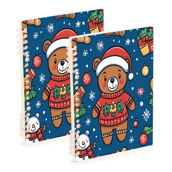 WOBOGO Seamless Pattern Of A Christmas Bear and Decorations Notebook College Horizontal Grid Paper Ink Spill Resistant Water Resistant Cover 8.3x5.7x0.4in