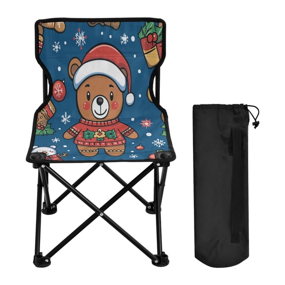 WOBOGO Seamless Pattern Of A Christmas Bear and Decorations Camping Chair Convenient Four Corner Backrest Folding Stool Can Hold Up to 220lbs