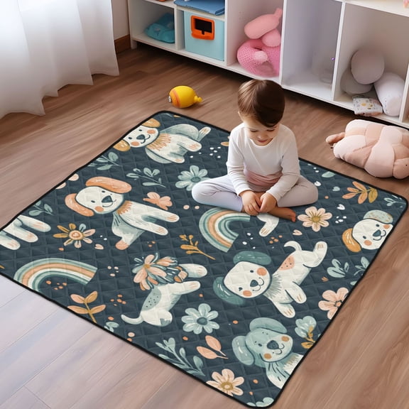 WOBOGO Seamless Pattern Of Dogs and Rainbows Baby Playmats Extra Large Waterproof Rollable Activity Pads for Toddlers 5050inch