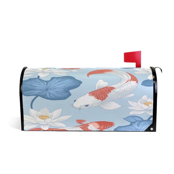 WOBOGO Seamless Pattern Of White and Red Koi Fish Mailbox Cover Magnetic for Garden Yard Home Decor Standard Size 20.7×18.03in