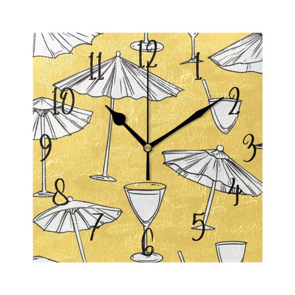 WOBOGO A Seamless Pattern with Sun Umbrellas Wall Clock 7.78 Inch Battery Operated Silent Unit Square Rustic Vintage Style for Home Bedroom Office Black Pointer