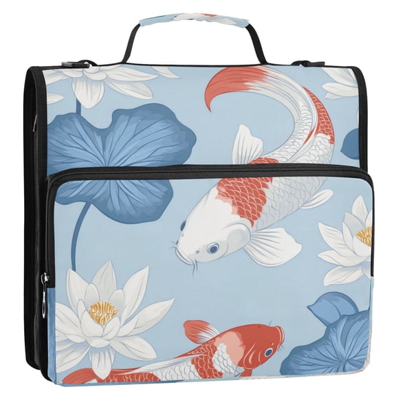 WOBOGO Seamless Pattern Of White and Red Koi Fish Ring Binder Bag 1.5in Folder Organizer with Shoulder Strap for 13Inch Laptop and 500 Sheets of Paper