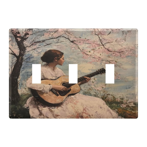 WOBOGO Season Of Cherry Blossoms 3-hole Switch Plates PC Flame Retardant Plastic Material Glossy Finish Smooth Touch 6.37x4.48x0.27in