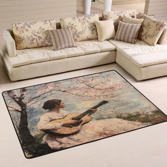 WOBOGO Season Of Cherry Blossoms Carpet Non-Slip Rugs Soft Doormat 36×24in Living Dining Room Bedroom Decorative