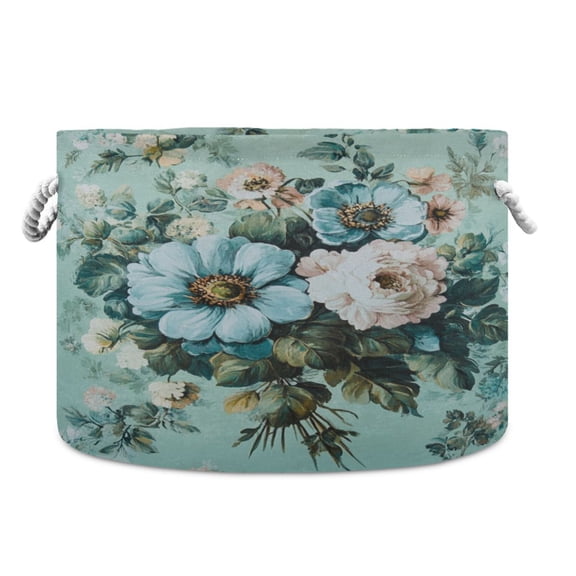 WOBOGO Shabby Chic Bouquet Toy Storage Basket 2014in Canvas Laundry Hamper for Living Room Kids Room Bathroom Organizer