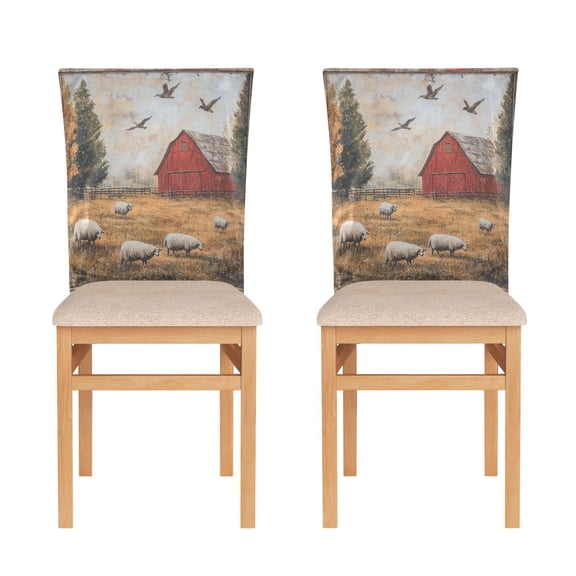 WOBOGO Sheep Pasture Dining Room Chair Covers 2 Pieces Super Fit Elastic Fiber Removable Washable Protective Cover