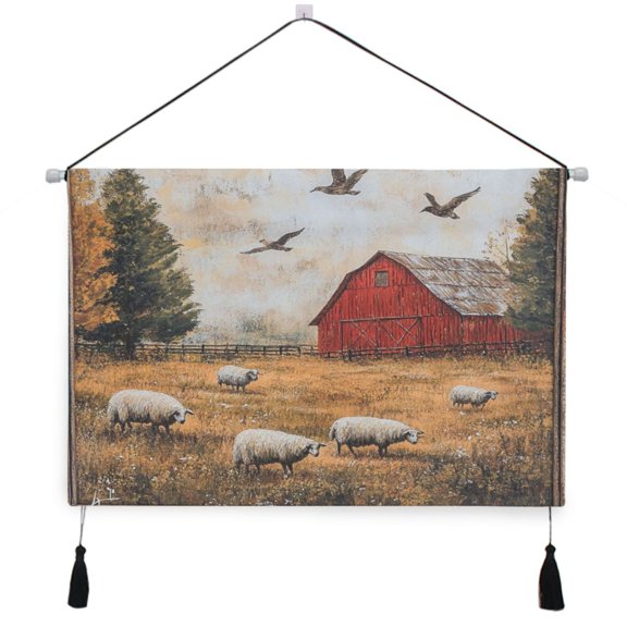 WOBOGO Sheep Pasture Living Room Canvas Wall Art Bedroom Study Framed Canvas Print Artwork Home Office Decorations 24.5×16.7in