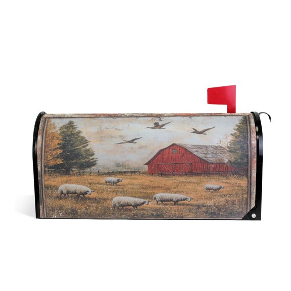 WOBOGO Sheep Pasture Mailbox Cover Magnetic for Garden Yard Home Decor Standard Size 20.7×18.03in