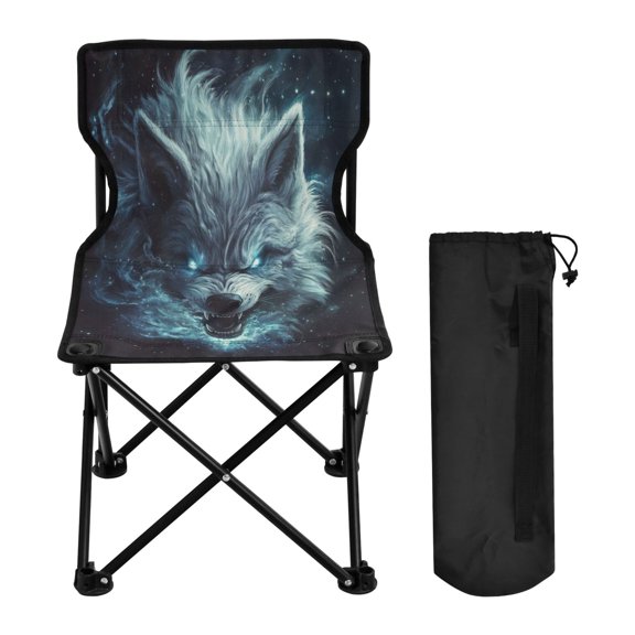WOBOGO Show Ferocity Wolf Camping Chair Convenient Four Corner Backrest Folding Stool Can Hold Up to 220lbs