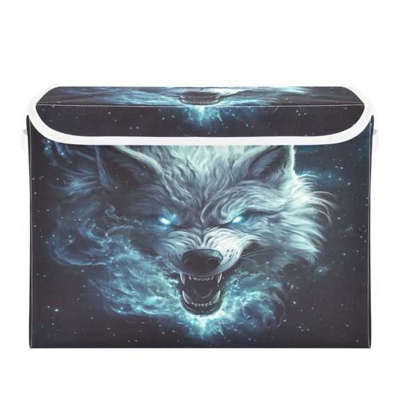 WOBOGO Show Ferocity Wolf Large Collapsible Storage Box Flip Lid Fabric Decorative Organizer Container Basket with Handles 16.512.611.8in