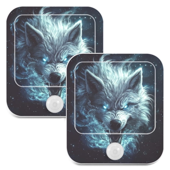 WOBOGO Show Ferocity Wolf Night Light Lamp with Smart Sensor Dusk to Dawn Sensor 0.6W Plug-in 2-Pack
