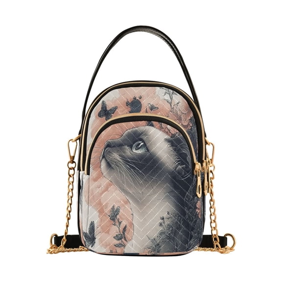 WOBOGO Siamese Cat with Flower Ladies Chain Shoulder Bag Fashion Designer Handbag Versatile Classic Style