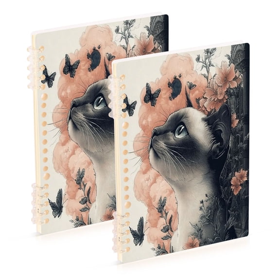 WOBOGO Siamese Cat with Flower Notebook College Horizontal Grid Paper Ink Spill Resistant Water Resistant Cover 8.3x5.7x0.4in