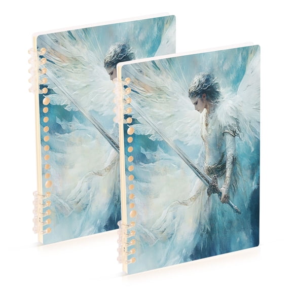 WOBOGO Silver Angel Notebook College Horizontal Grid Paper Ink Spill Resistant Water Resistant Cover 8.3x5.7x0.4in