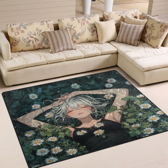 WOBOGO Silver Hair Lass Carpet Non-Slip Rugs Soft Doormat 63×48in Living Dining Room Bedroom Decorative
