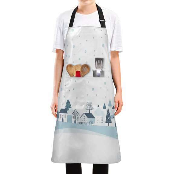 WOBOGO Simple Winter Long Apron Waterdrop Resistant with 2 Pockets Cooking Kitchen Chef Apron for Women Men