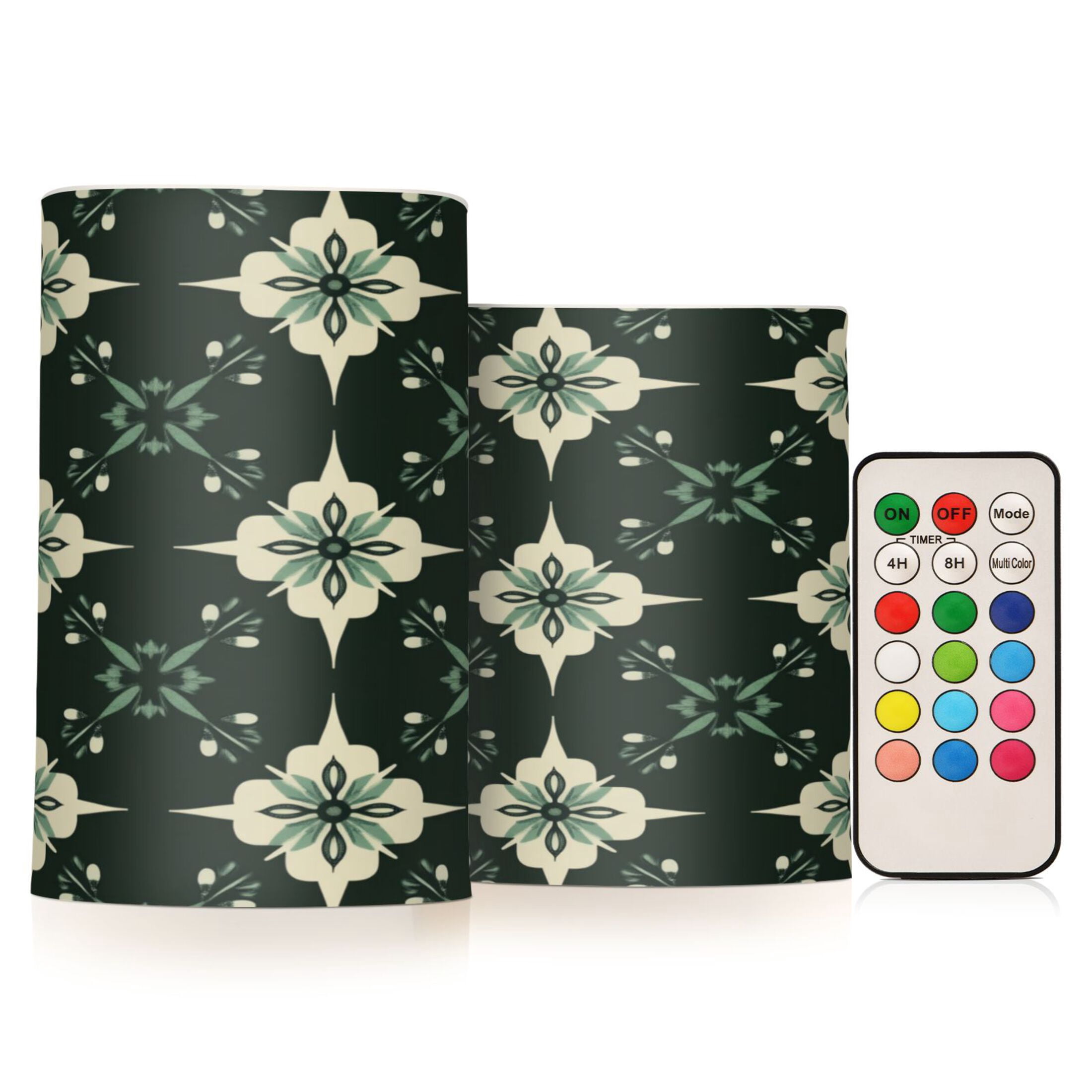 WOBOGO Size Combo Candle Flickering Flameless with Remote Control and Timer for Romantic Atmosphere A Pattern Of Dark Green Geometric Shapes