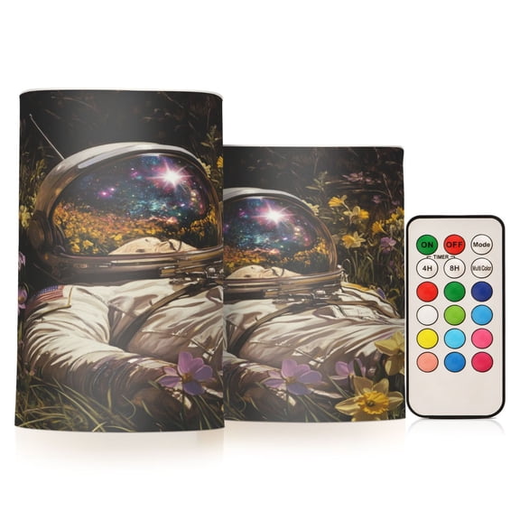 WOBOGO Size Combo Candle Flickering Flameless with Remote Control and Timer for Romantic Atmosphere Astronauts in The Sea Of Flowers