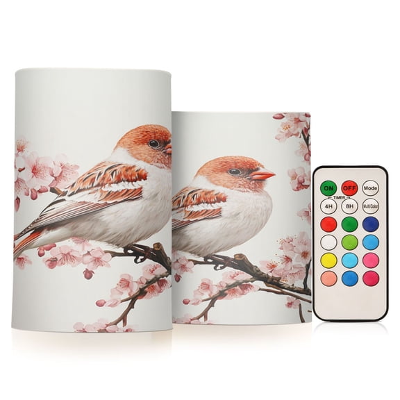 WOBOGO Size Combo Candle Flickering Flameless with Remote Control and Timer for Romantic Atmosphere Birds Perched on Branches