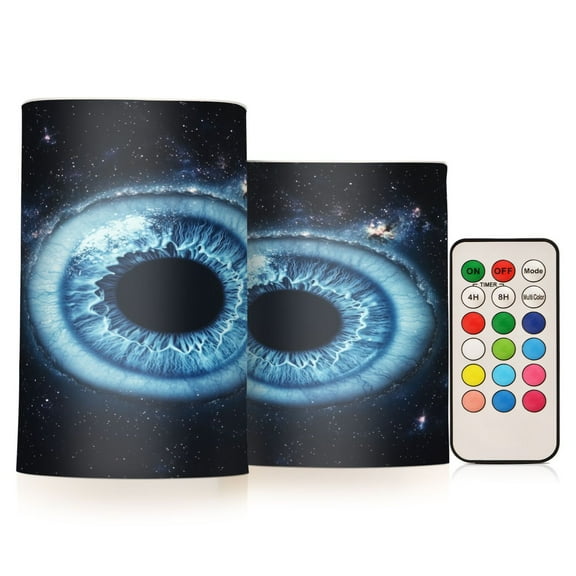 WOBOGO Size Combo Candle Flickering Flameless with Remote Control and Timer for Romantic Atmosphere Blue Iris Pattern