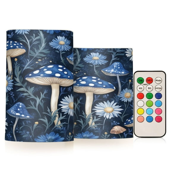 WOBOGO Size Combo Candle Flickering Flameless with Remote Control and Timer for Romantic Atmosphere Blue Mushroom