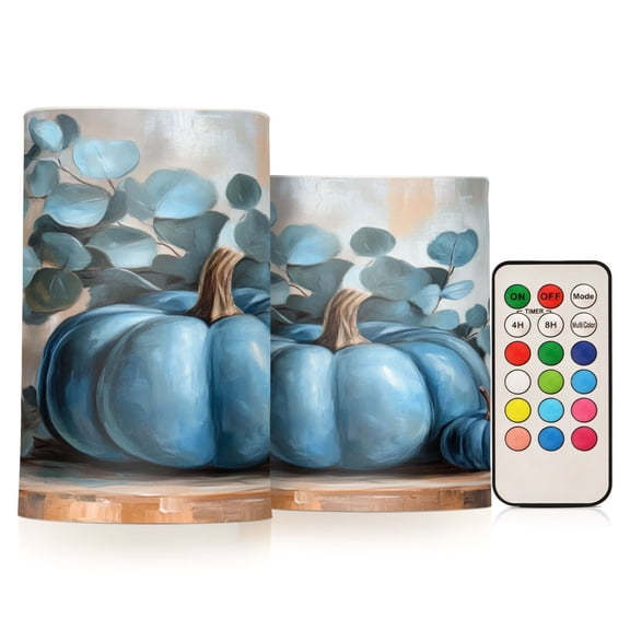 WOBOGO Size Combo Candle Flickering Flameless with Remote Control and Timer for Romantic Atmosphere Blue Pumpkin