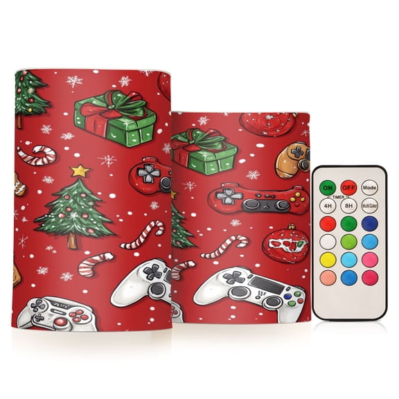 WOBOGO Size Combo Candle Flickering Flameless with Remote Control and Timer for Romantic Atmosphere Christmas Tree Video Game Pattern